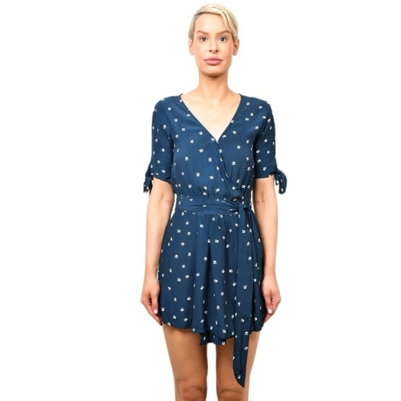 Faithful The Brand - Blue Printed Wrap Mini Dress Sz 4 - Picture 2 of 11